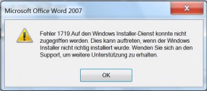 Fehler 1719. Auf den Windows Installer-Dienst konnte nicht zugegriffen werden